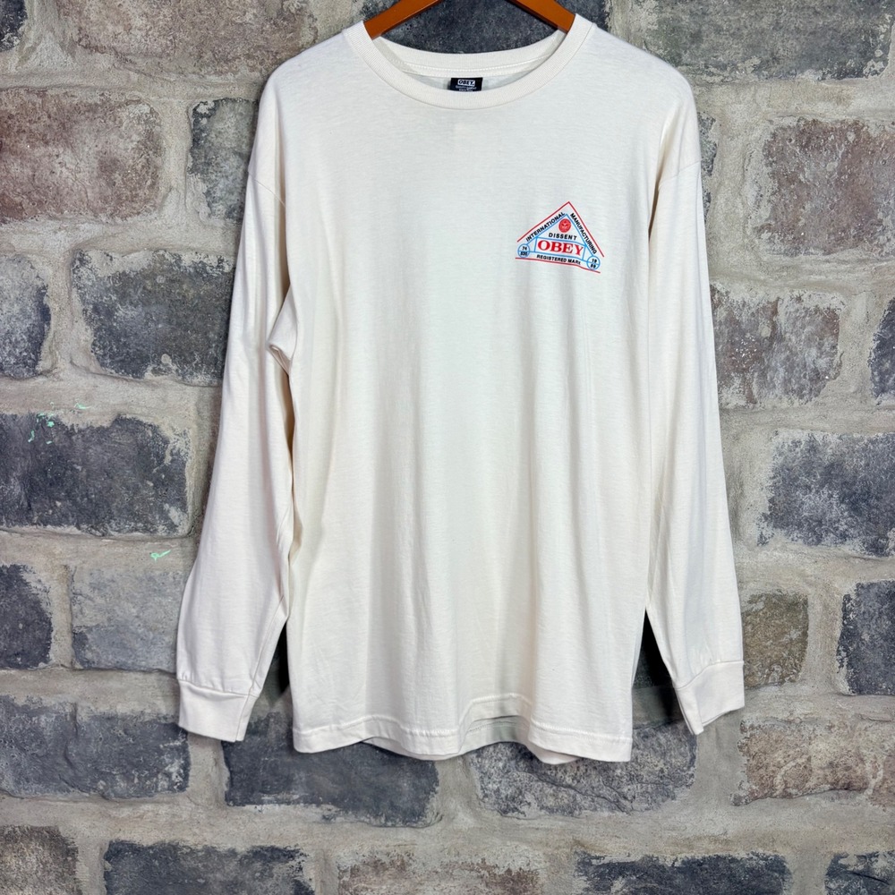 Obey Men's International Manufacturing Dissent Long Sleeve T-Shirt Cream‎ Large